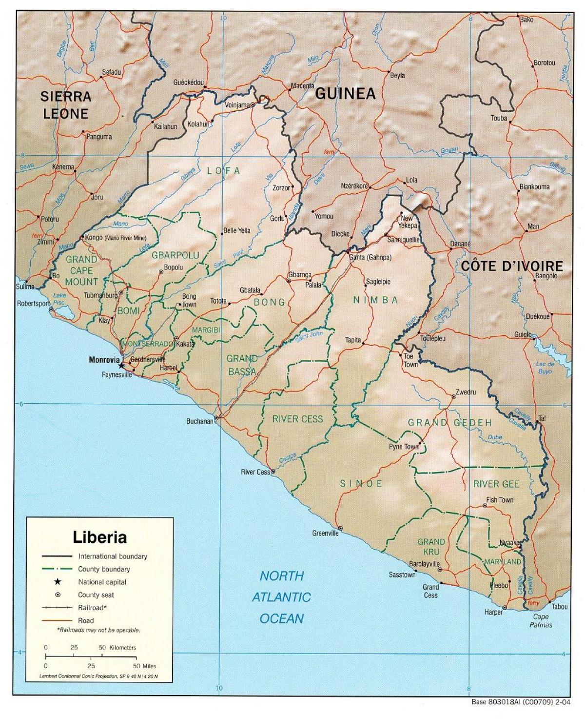 mapa ng geographical na mga mapa ng Liberia