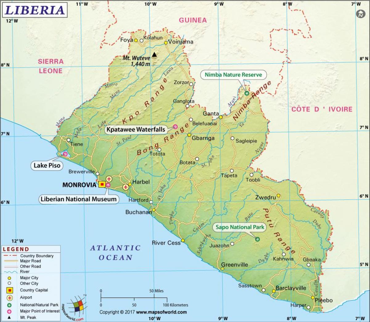 ang mapa ng Liberia