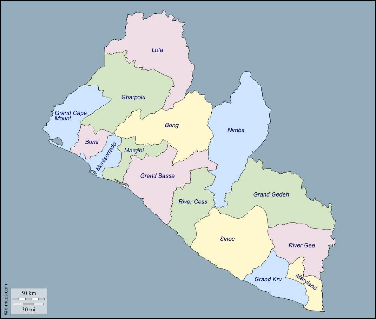 mapa ng Liberia county