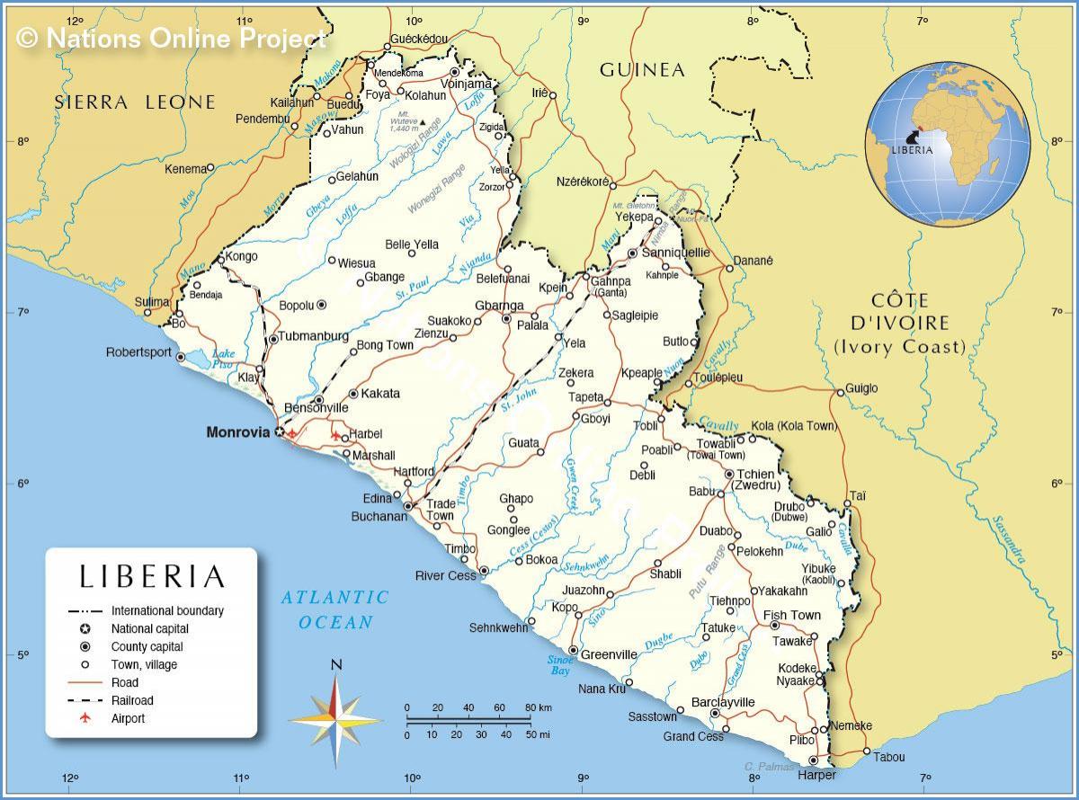 mapa ng Liberia sa west africa