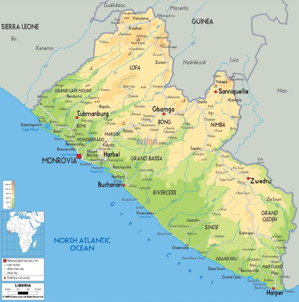 gumuhit ng mapa ng Liberia