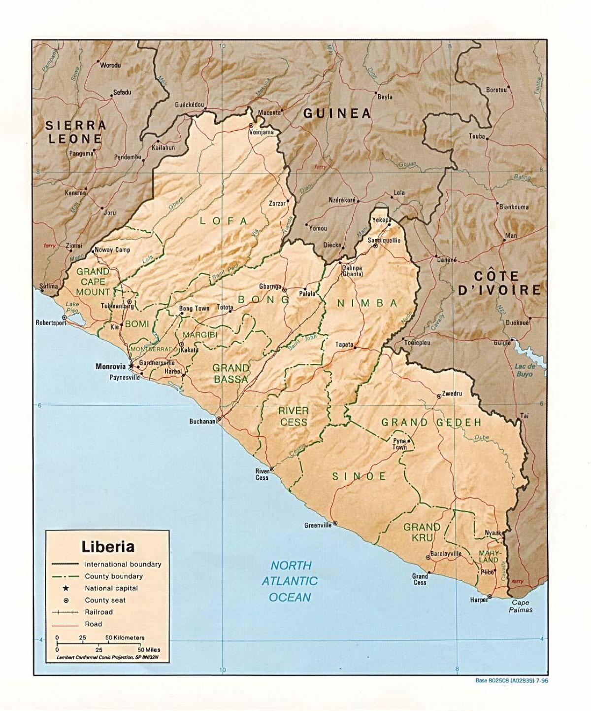 gumuhit ang relief map ng Liberia