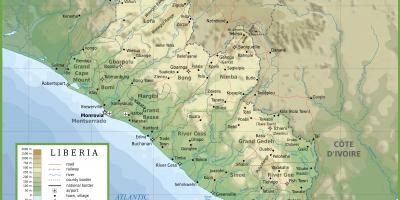 Gumuhit ang pisikal na mapa ng Liberia