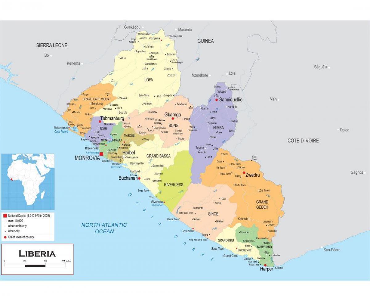 mapa ng gumuhit ang pampulitikang mapa ng Liberia
