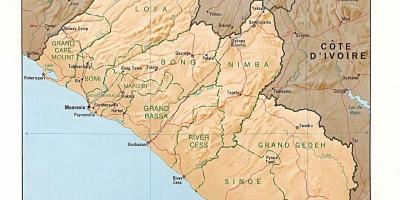Gumuhit ang relief map ng Liberia